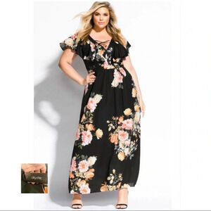CITY CHIC NWT Black Tuscan Rose Maxi Dress